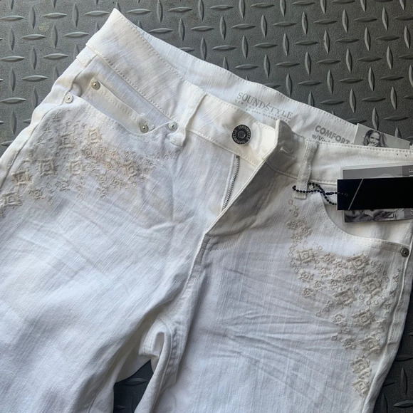 Sound style white jeans tan embroidery skinny boho NWT $78 casual contemporary - Picture 3 of 4